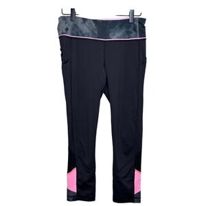 Lululemon Athletica Pace Rival Black Pink Pull On Stretch Crop Leggings Womens 9